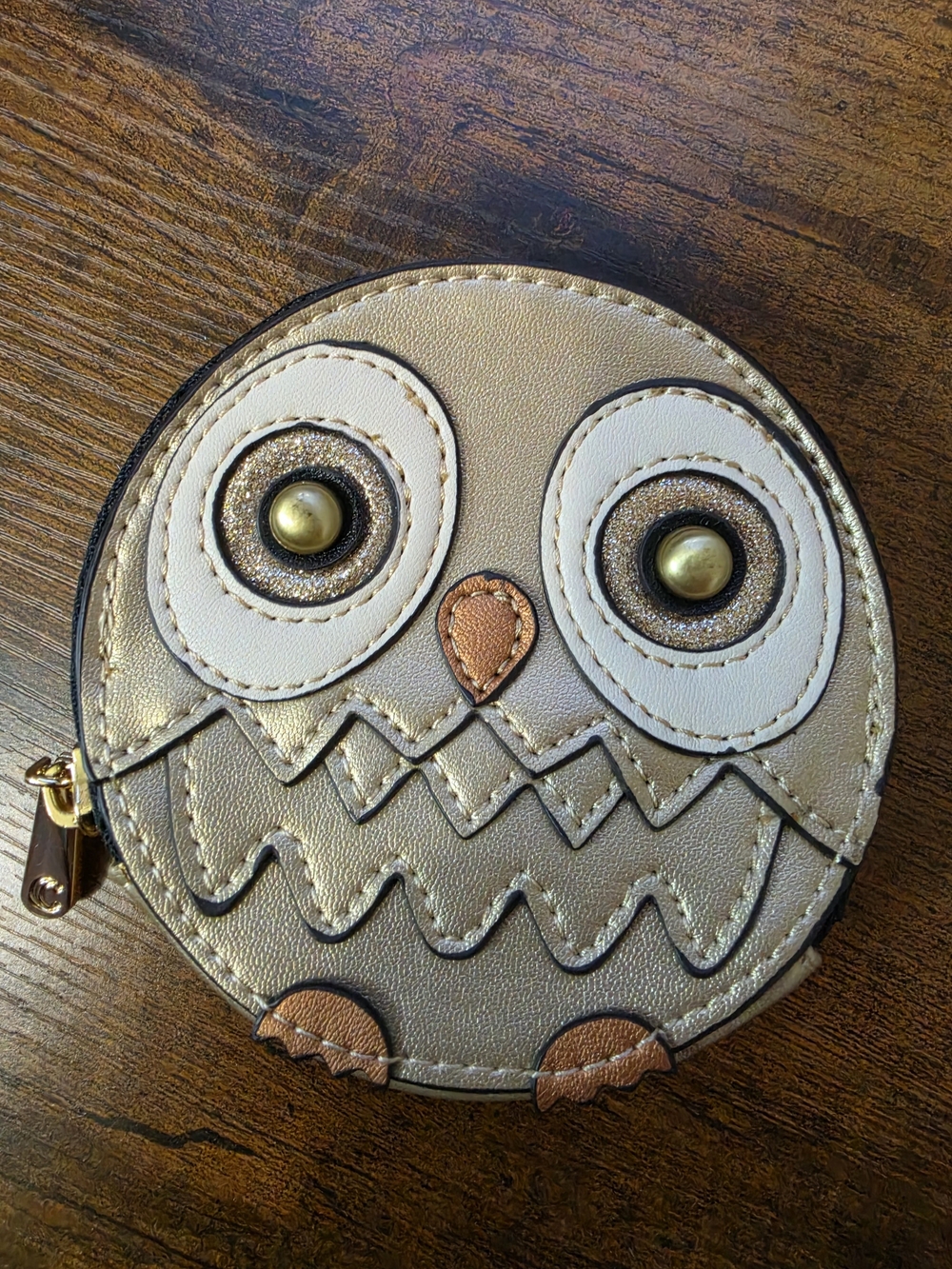 Metallic Owl Coin Purse Small Zip Pouch Gold Bronze
